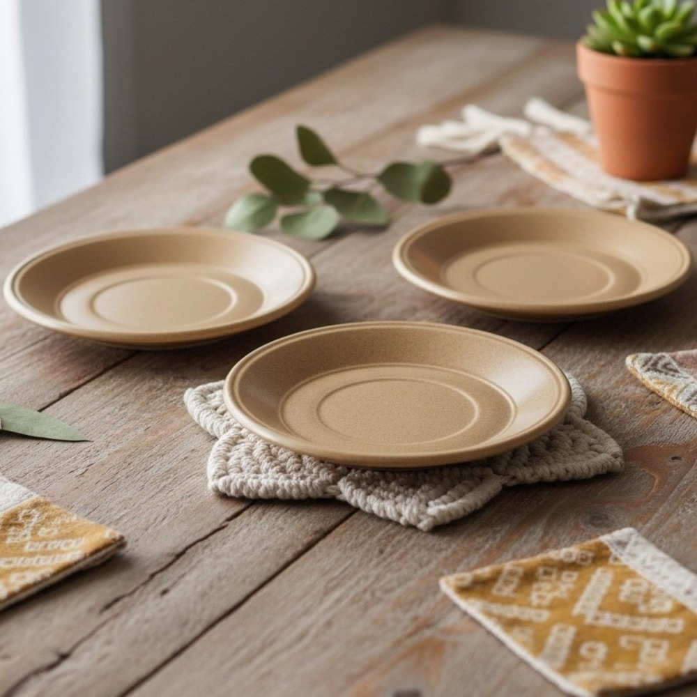 Kiln Craft Bacchus Mustard Gold Saucers, Set of 3, Vintage Ironstone Dinnerware